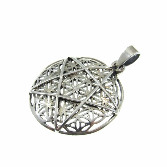 Handcrafted Solid 925 Sterling Silver Flower of Life Pentacle Pentagram Pendant - Picture 5 of 6
